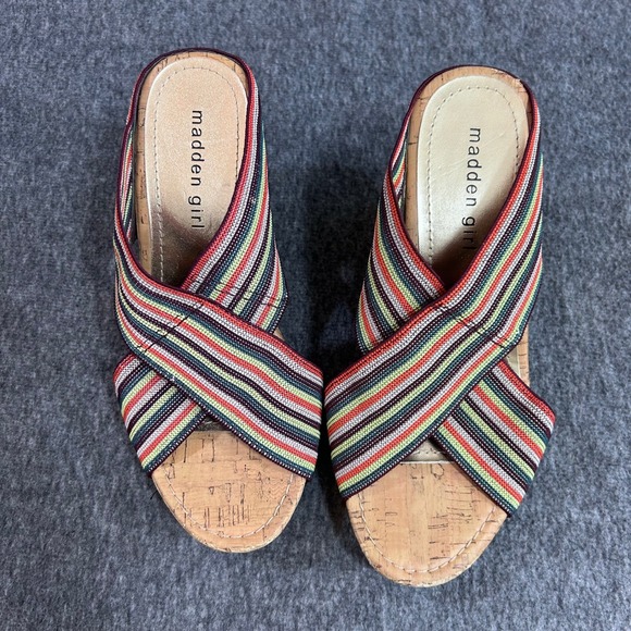 Madden Girl Shoes - Madden Girl Striped Cork Wedge Sandals Studded Boho Platform Shoes 7.5